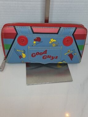Loungefly Chucky Patch Zip Wallet in Light Blue and Red